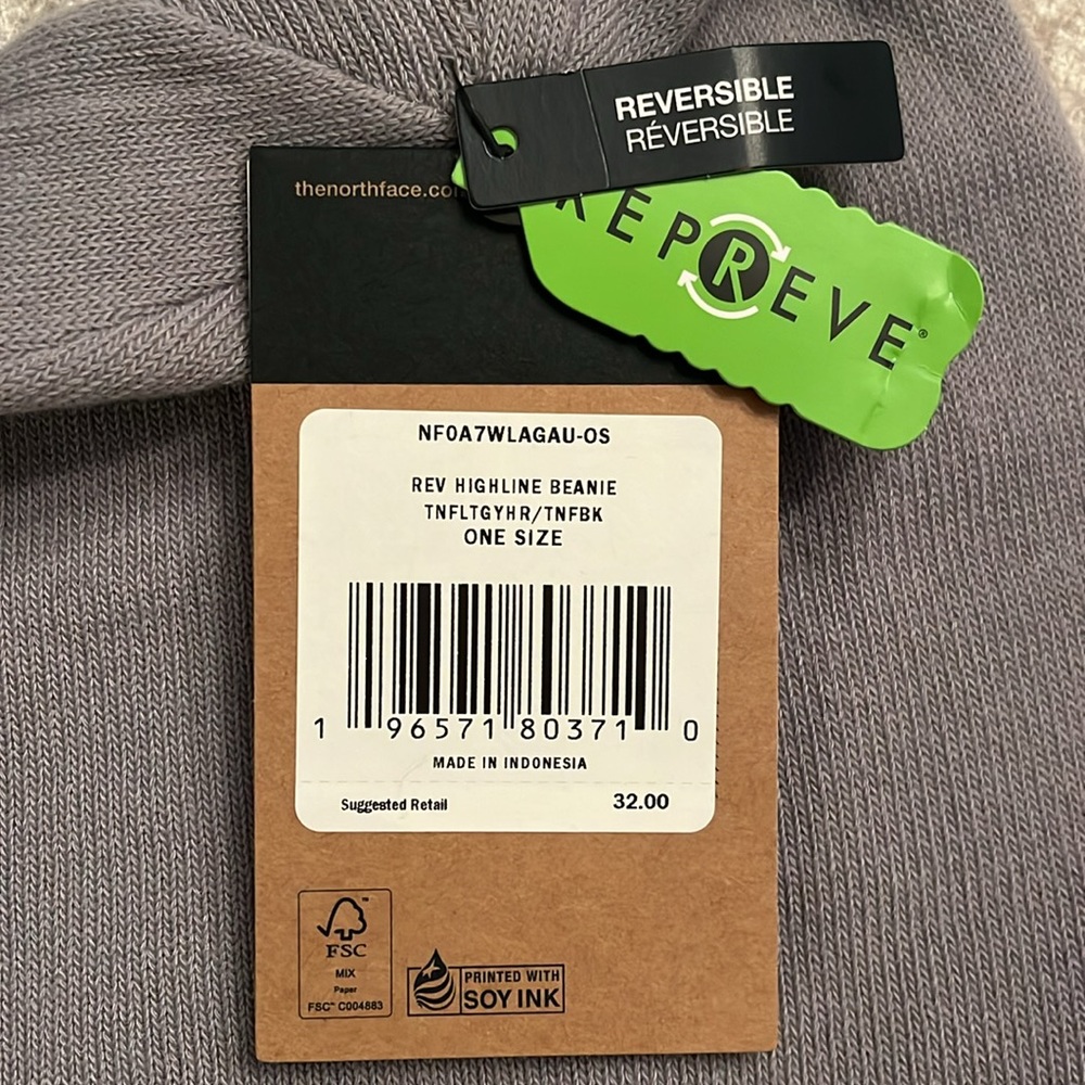 Brand New The North Face Gray & Black Reversible Highline Knit Beanie Winter Hat - Picture 5 of 11